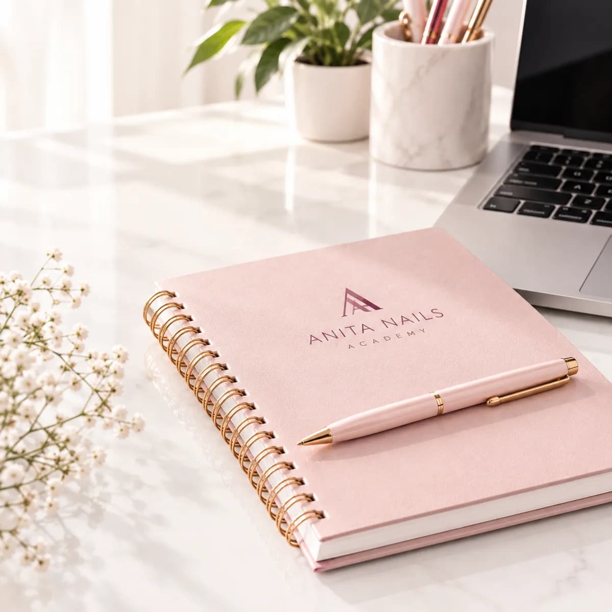 Cuaderno de Anita Nails Academy sobre un escritorio