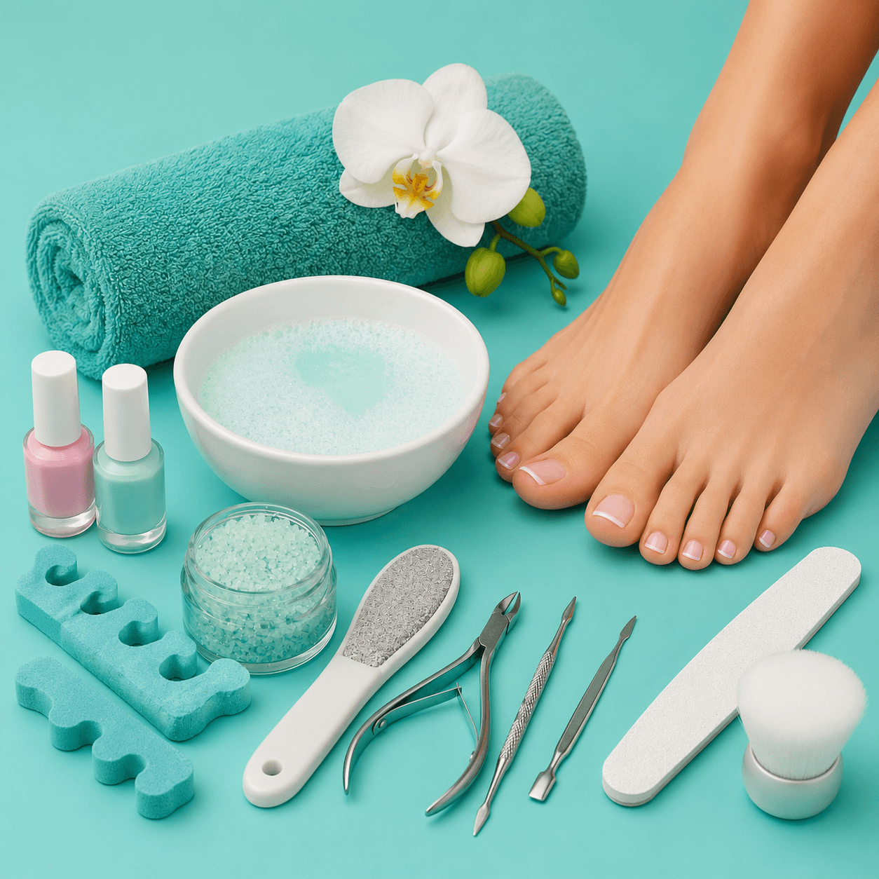 Zona de trabajo del curso de pedicura con cuidado profesional del pie